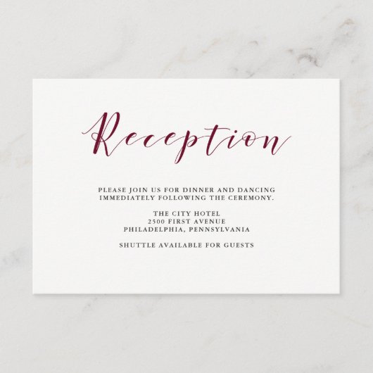 Elegante Typografie | Marsala Huwelijksreceptie Informatiekaartje (Voorkant)