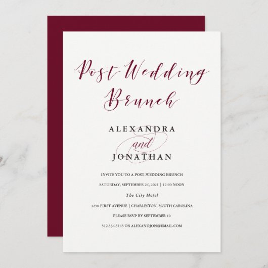 Elegante Typografie | Marsala Post Bruiloft Brunch Kaart (Voorkant / Achterkant)