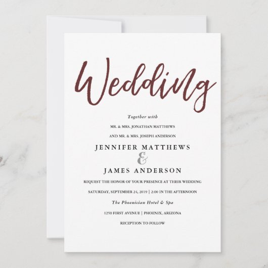 Elegante typografie | Marsala Red Wedding Kaart (Voorkant)