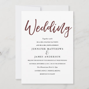 Elegante typografie   Marsala Red Wedding Kaart