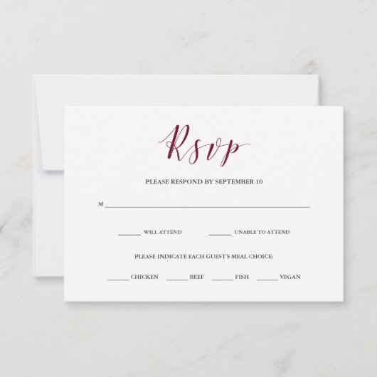 Elegante Typografie | Marsala RSVP met maaltijdkeu (Voorkant)