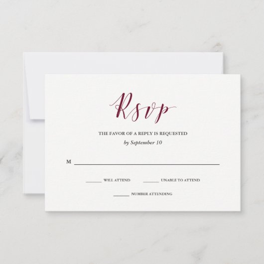 Elegante Typografie | Marsala Wedding RSVP Kaartje (Voorkant)