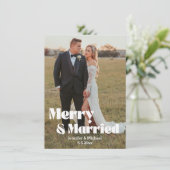 Elegante typografie Merry&Married 2 foto's Feestdagenkaart (Staand voorkant)