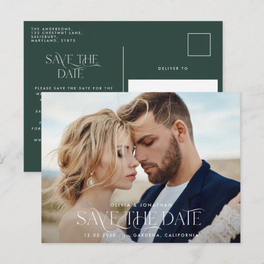 Elegante typografie moderne unieke groene foto briefkaart (Voorkant / Achterkant)