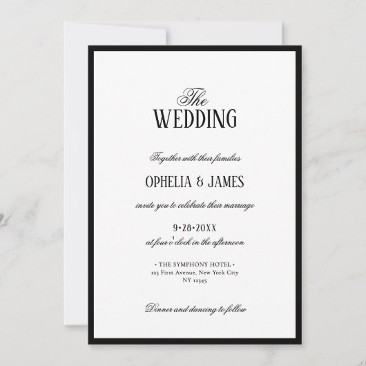 Elegante Typografie Moderne Zwart-wit bruiloft Kaart (Voorkant)