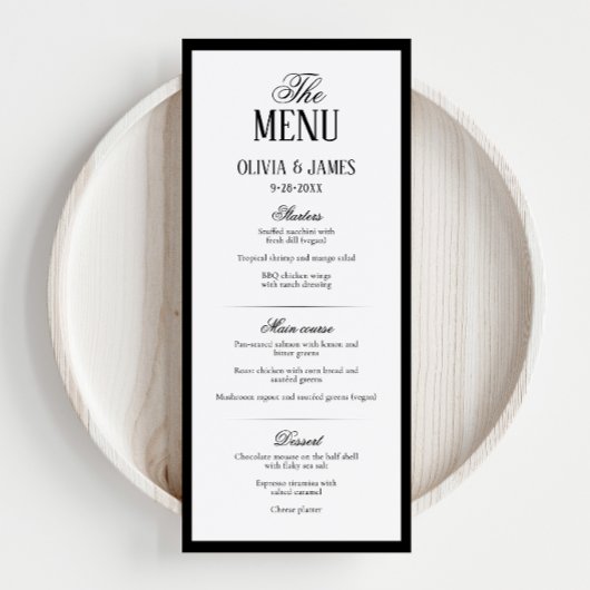 Elegante typografie Moderne zwart-wit bruiloft Menu