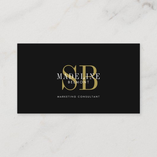 Elegante Typografie Monogram Zwart Goud QR-code Visitekaartje (Voorkant)