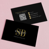 Elegante Typografie Monogram Zwart Goud QR-code Visitekaartje