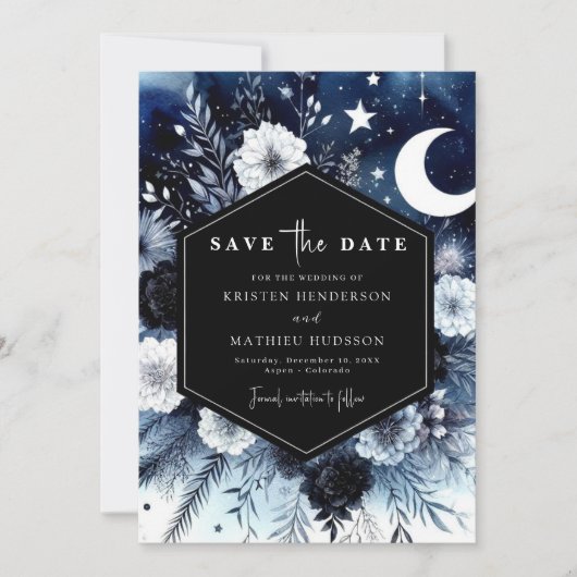 Elegante typografie Moonlit Wedding Save The Date (Voorkant)