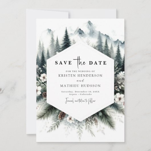 Elegante Typografie Mountain Wedding Save The Date (Voorkant)