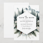 Elegante Typografie Mountain Wedding Save The Date (Voorkant / Achterkant)