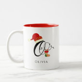 Elegante Typografie Naam Initiaal Letter O Christm Tweekleurige Koffiemok (Links)