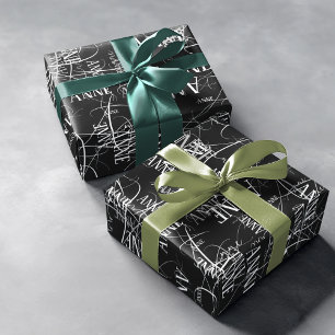 Elegante typografie naam patroon zwart cadeaupapier