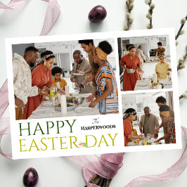 elegante Typografie Pasen familie drie foto Feestdagenkaart