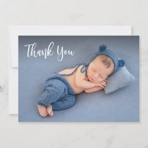 Elegante Typografie Pasgeboren Baby Foto Dank u Bedankkaart