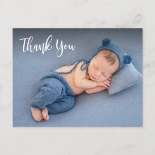 Elegante Typografie Pasgeboren Baby Foto Dank u Briefkaart