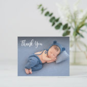 Elegante Typografie Pasgeboren Baby Foto Dank u Briefkaart (Staand voorkant)