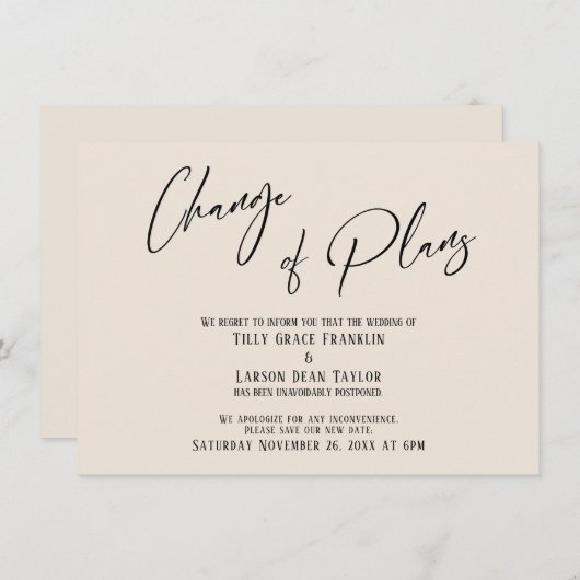 Elegante typografie Planwijziging Roomkleurige kaa Kaart (Voorkant / Achterkant)