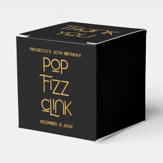 Elegante Typografie Pop Fizz Clink Verjaardag Bedankdoosjes (Voorkant Zijde)