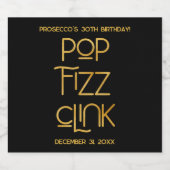 Elegante Typografie Pop Fizz Clink Verjaardag Sparkling Wijnetiket (Enkel label)