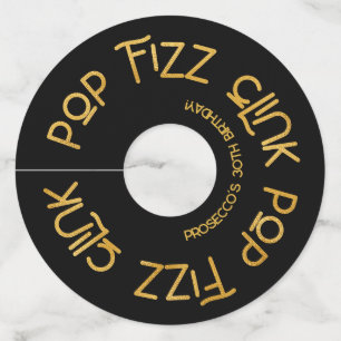 Elegante Typografie Pop Fizz Clink Verjaardag Wijnglaslabel