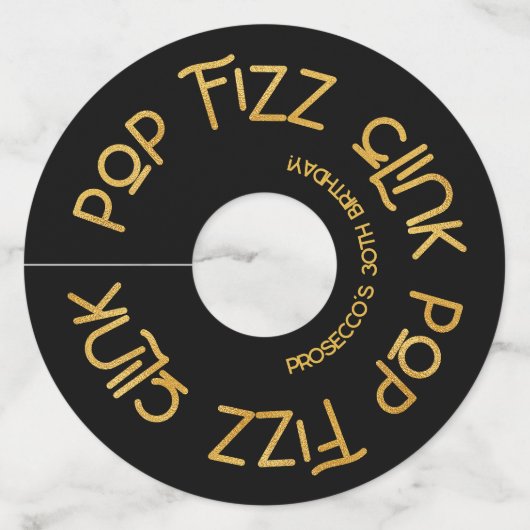 Elegante Typografie Pop Fizz Clink Verjaardag Wijnglaslabel (Voorkant)