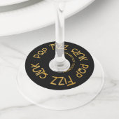 Elegante Typografie Pop Fizz Clink Verjaardag Wijnglaslabel (Dichtbij)