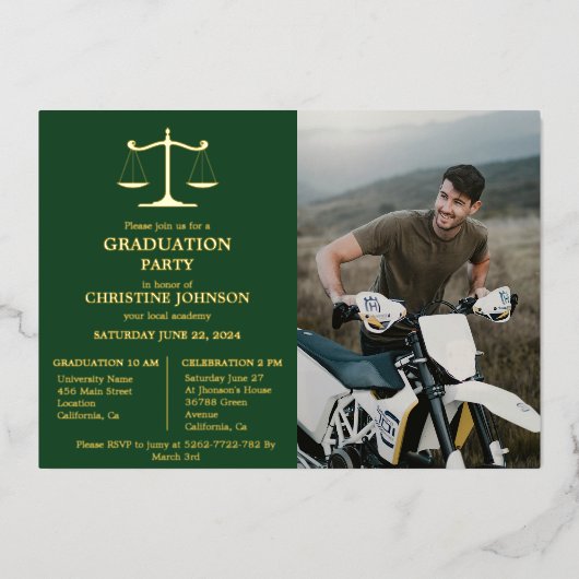 Elegante Typografie Recht School Afstudeerfeest FO Folie Uitnodiging (Voorkant)