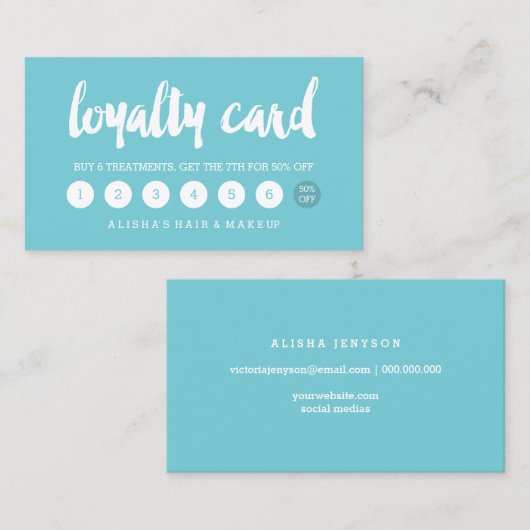 elegante typografie robbin - oegenblauwe trouwerek klantenkaartje (Voorkant / Achterkant)