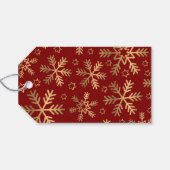 Elegante Typografie Rood Goud Kerst Sneeuwvlokken Cadeaulabel (Achterkant Horizontaal)