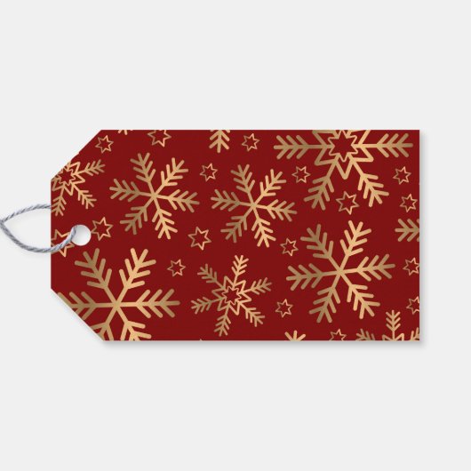 Elegante Typografie Rood Goud Kerst Sneeuwvlokken Cadeaulabel (Achterkant Horizontaal)
