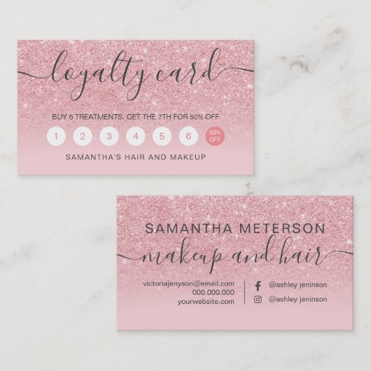 elegante typografie roze glitter sparkles ombre klantenkaartje (Voorkant / Achterkant)