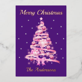 Elegante Typografie Roze Kerstmis Naam Folie Feestdagenkaart