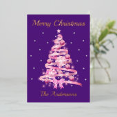 Elegante Typografie Roze Kerstmis Naam Folie Feestdagenkaart (Staand Voorkant)