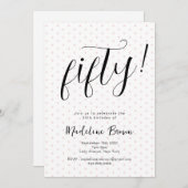 Elegante Typografie Roze Stippen Modern 50th Birth Kaart (Voorkant / Achterkant)