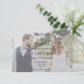 Elegante typografie RSVP QR Code 2 foto's bruiloft Kaart (Staand voorkant)