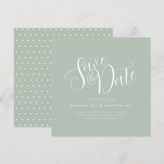 Elegante Typografie Sage Bruiloft Save The Date (Voorkant / Achterkant)