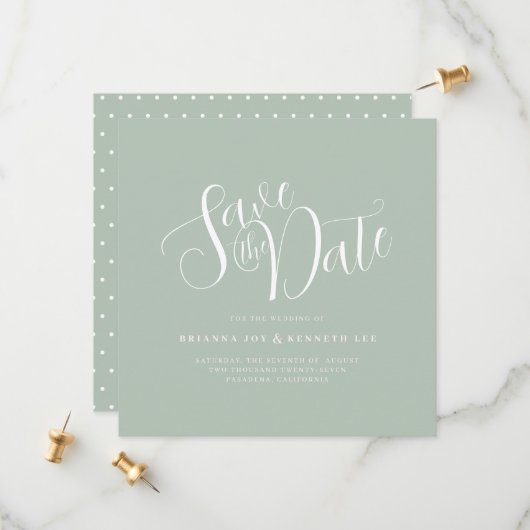 Elegante Typografie Sage Bruiloft Save The Date (Voorkant / Achterkant in situ)