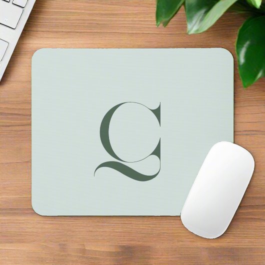Elegante Typografie Sage Green Monogram Initiaal Muismat