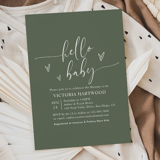 Elegante Typografie Sage Groen Baby shower Kaart