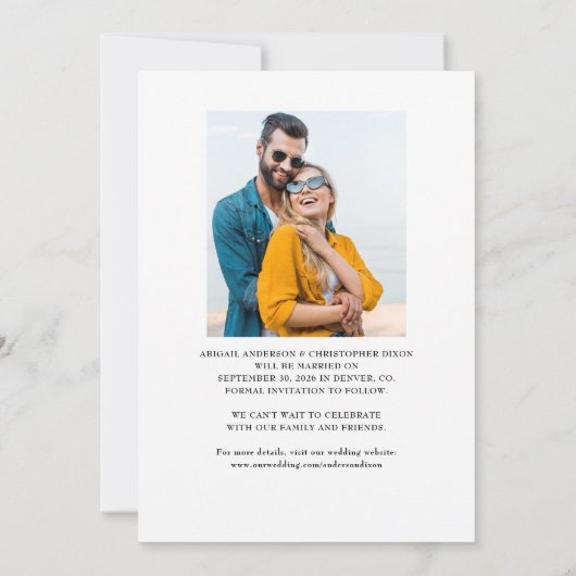 Elegante typografie Script 2 Foto Save The Date (Achterkant)