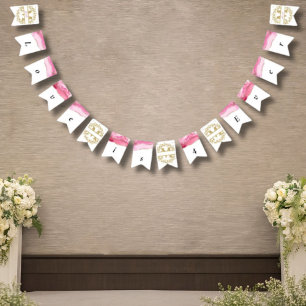 Elegante typografie script roze agaat huwelijksdec vlaggetjes