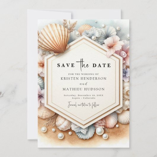 Elegante Typografie Strandbruiloft Save The Date (Voorkant)