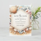 Elegante Typografie Strandbruiloft Save The Date (Staand voorkant)
