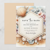 Elegante Typografie Strandbruiloft Save The Date (Voorkant / Achterkant)