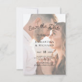 Elegante typografie transparante foto bruiloft save the date (Voorkant)