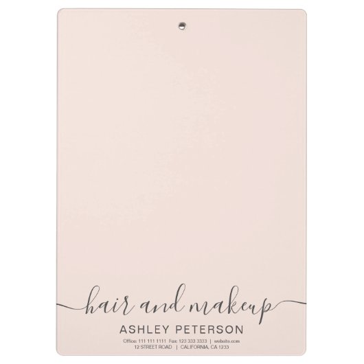 elegante typografie trendy blush roze haarmake-up klembord (Achterkant)