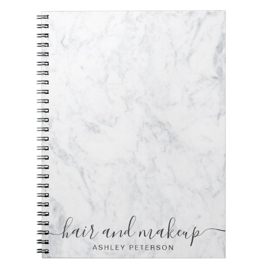 elegante typografie trendy white marble hair make  notitieboek (Voorkant)