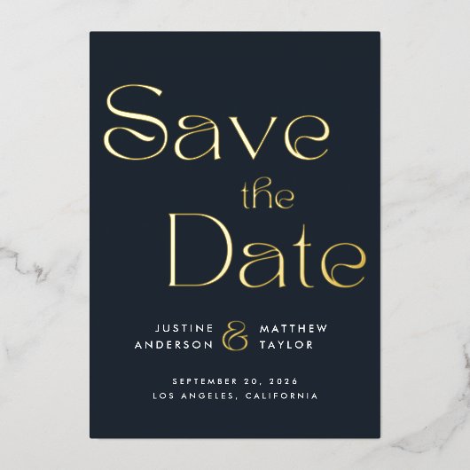 Elegante Typografie Trouwen Save the Date Folie Uitnodiging (Voorkant)