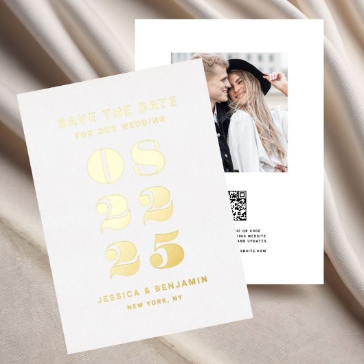 Elegante Typografie Trouwen Save The Date Gold Folie Uitnodiging